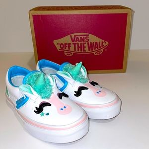 VANS Girls’ White Slip-On Unicorn Shoes Size 12